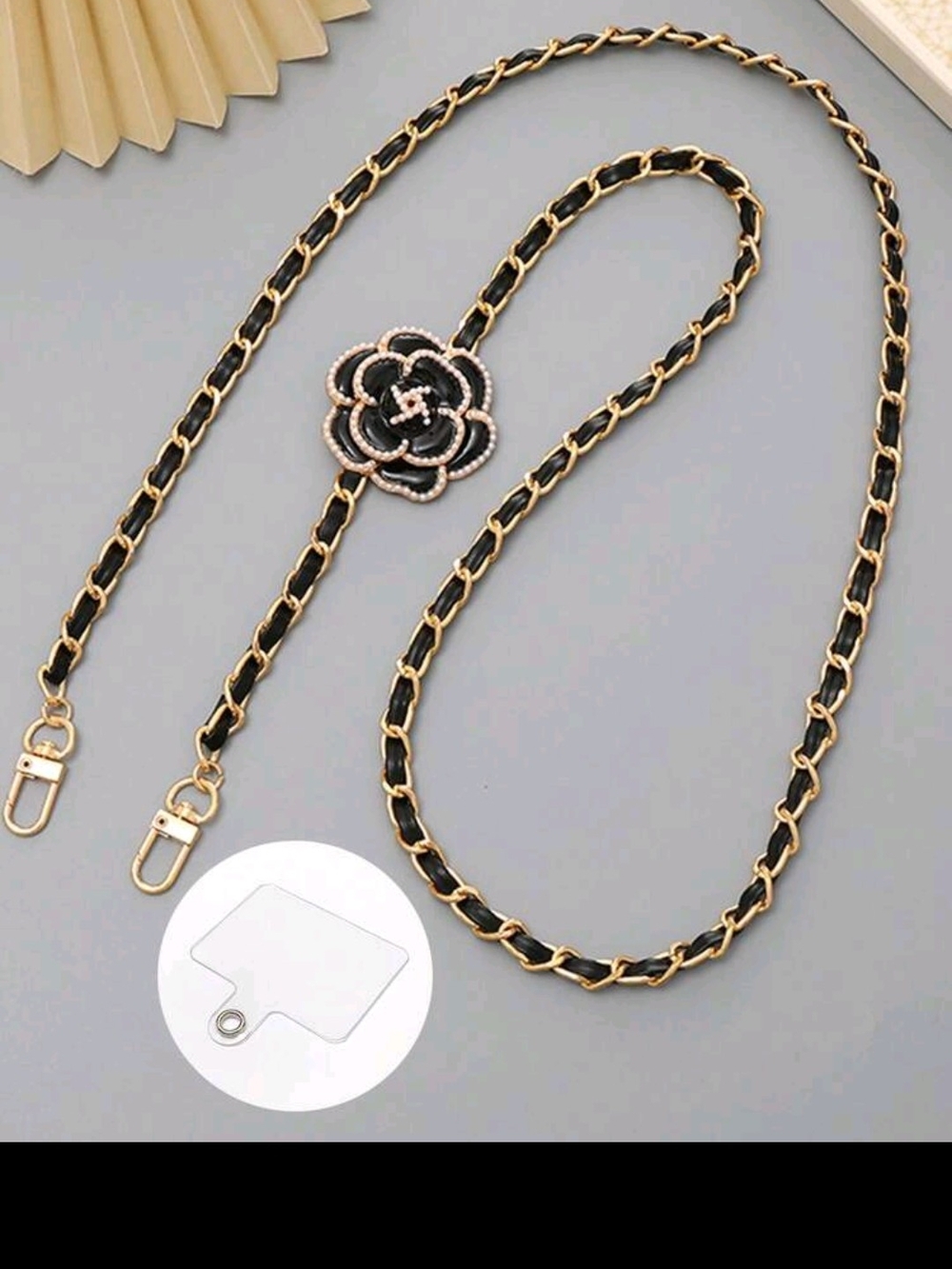 Black and Gold Lanyard with Camila Flower Accent